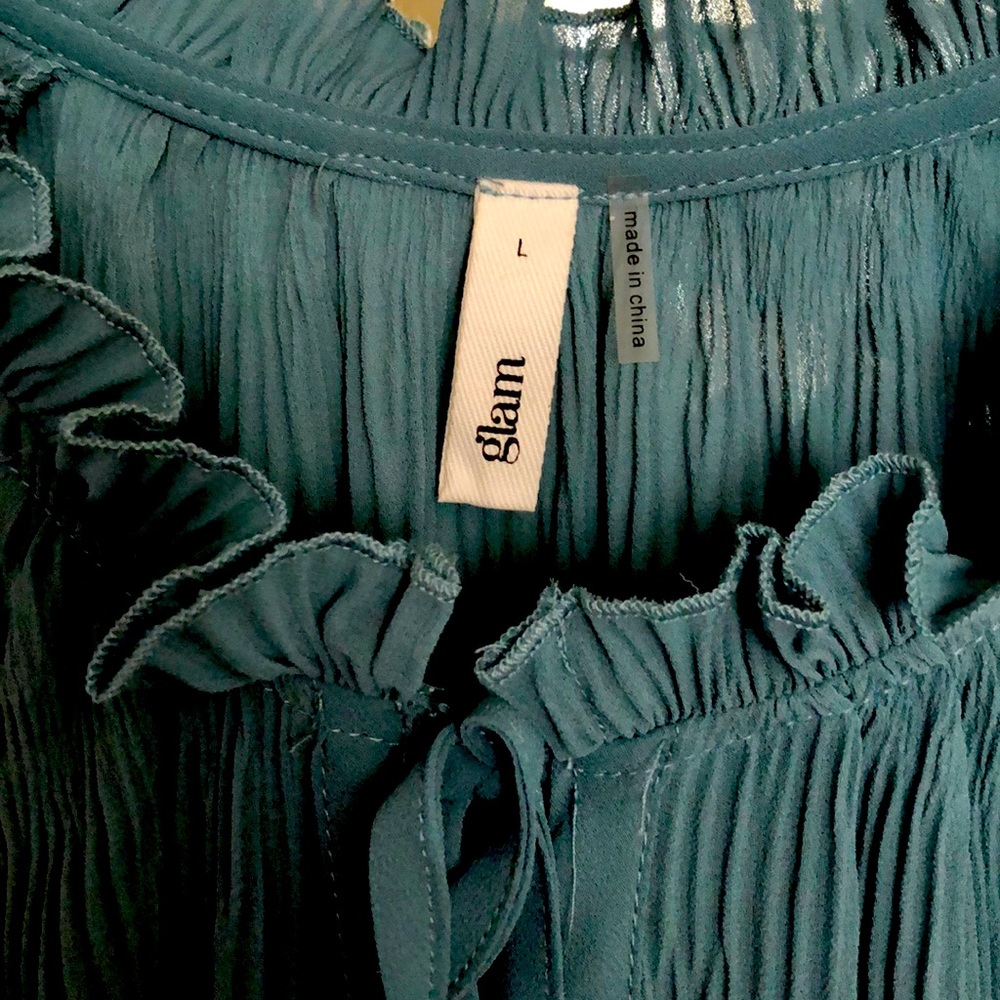 glam Dusty teal blouse NWOT